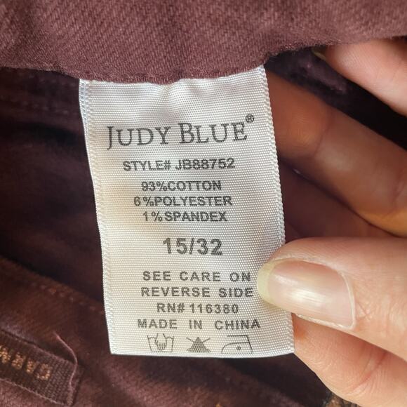 Judy Blue High Waist Tummy Control Wide Leg Crop Denim Jeans Size 15/32 Oxblood - Picture 11 of 12